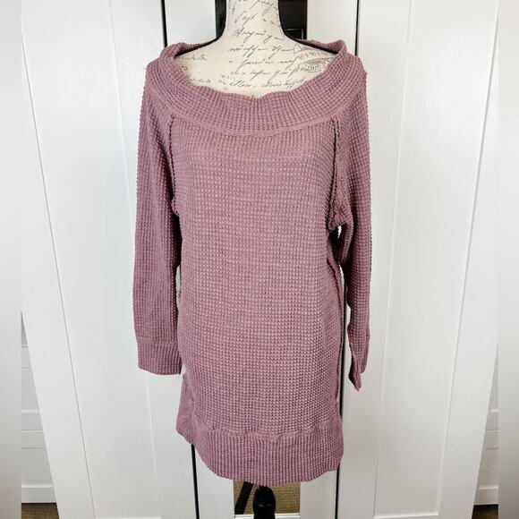 Pink Lily Oversized Long Thermal Knit Off Shoulder Top Size Medium - Picture 1 of 10